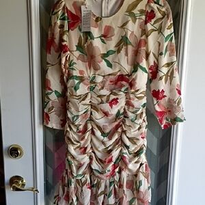 Chic Floral Midi Dress with Ruched Detail